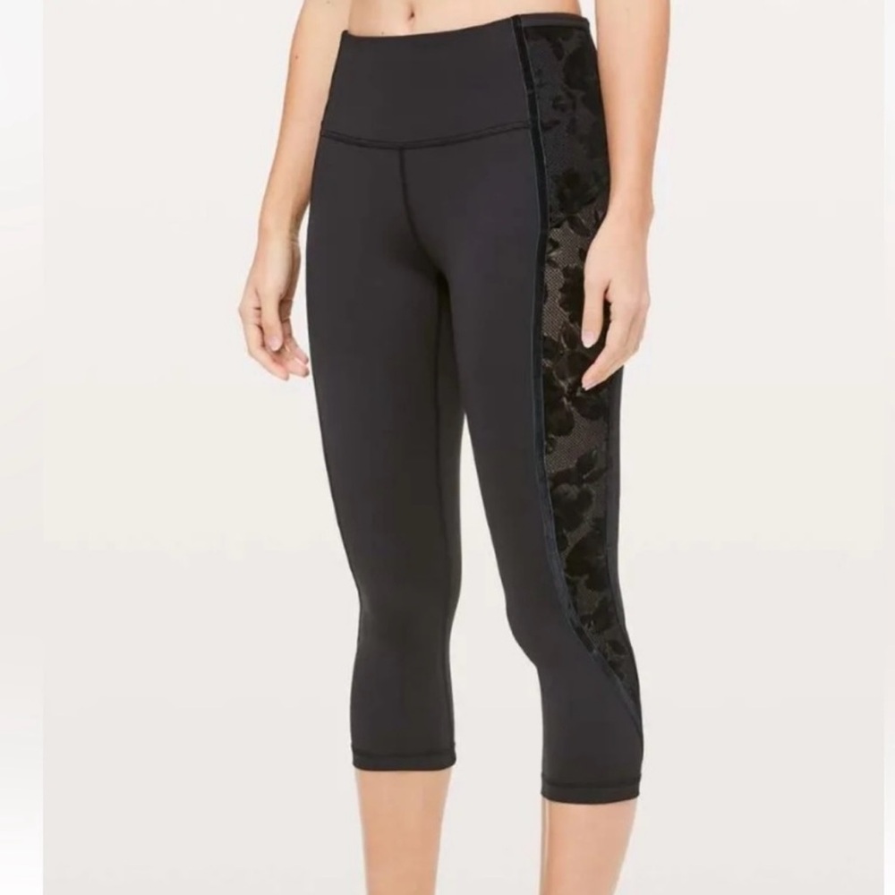 Lululemon Wunder Under Crop Floral Lace Side Legging